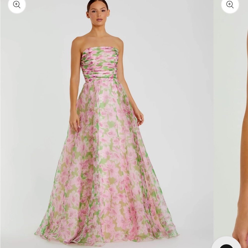 Mac Duggal NEW with Tags attached size 8 chiffon Pink Floral Strapless gown $598